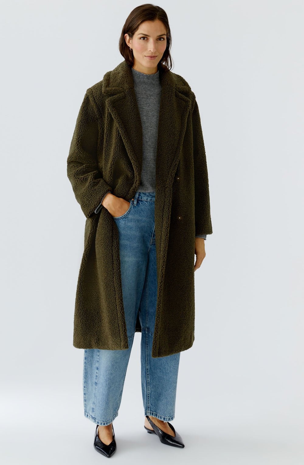 Khaki Green Teddy Coat