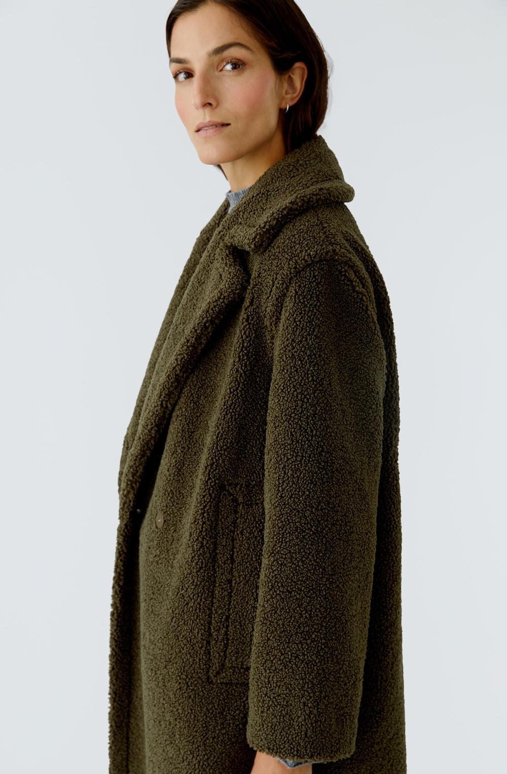 Khaki Green Teddy Coat