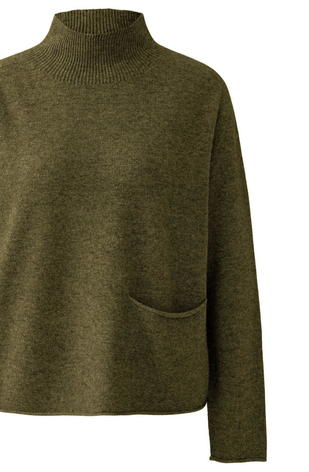 Khaki High Neck Fine Knit Jumper