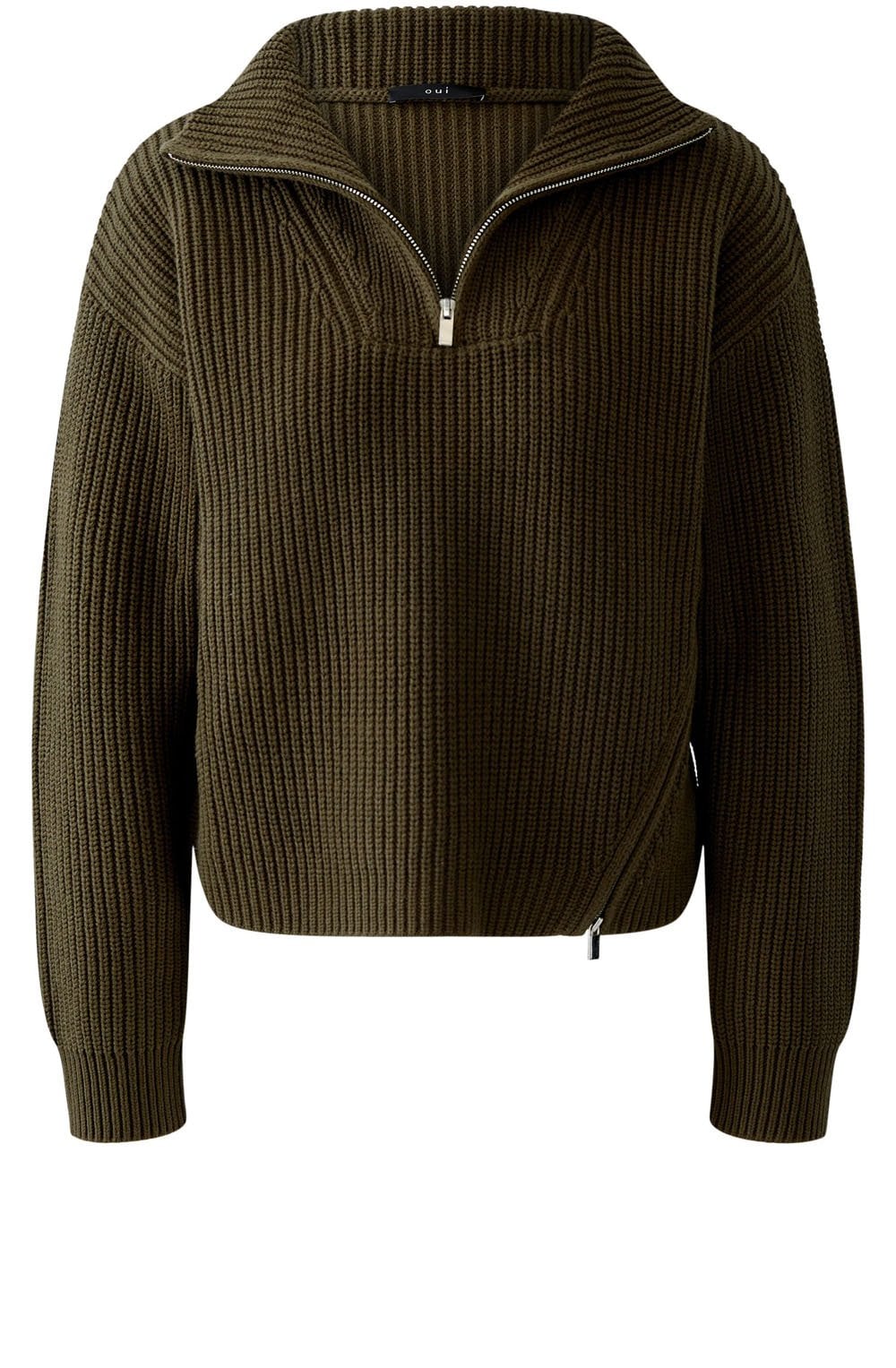 Khaki High Neck Zip Detail Jumper