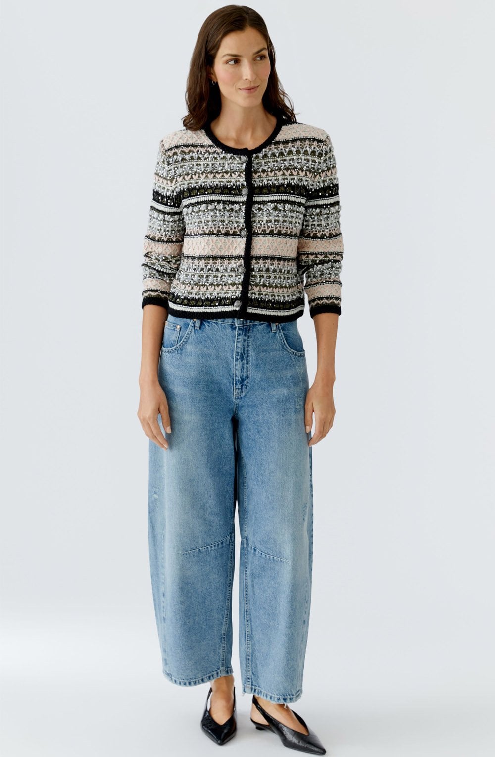 Khaki Rose Contrast Stripe Box Cardigan