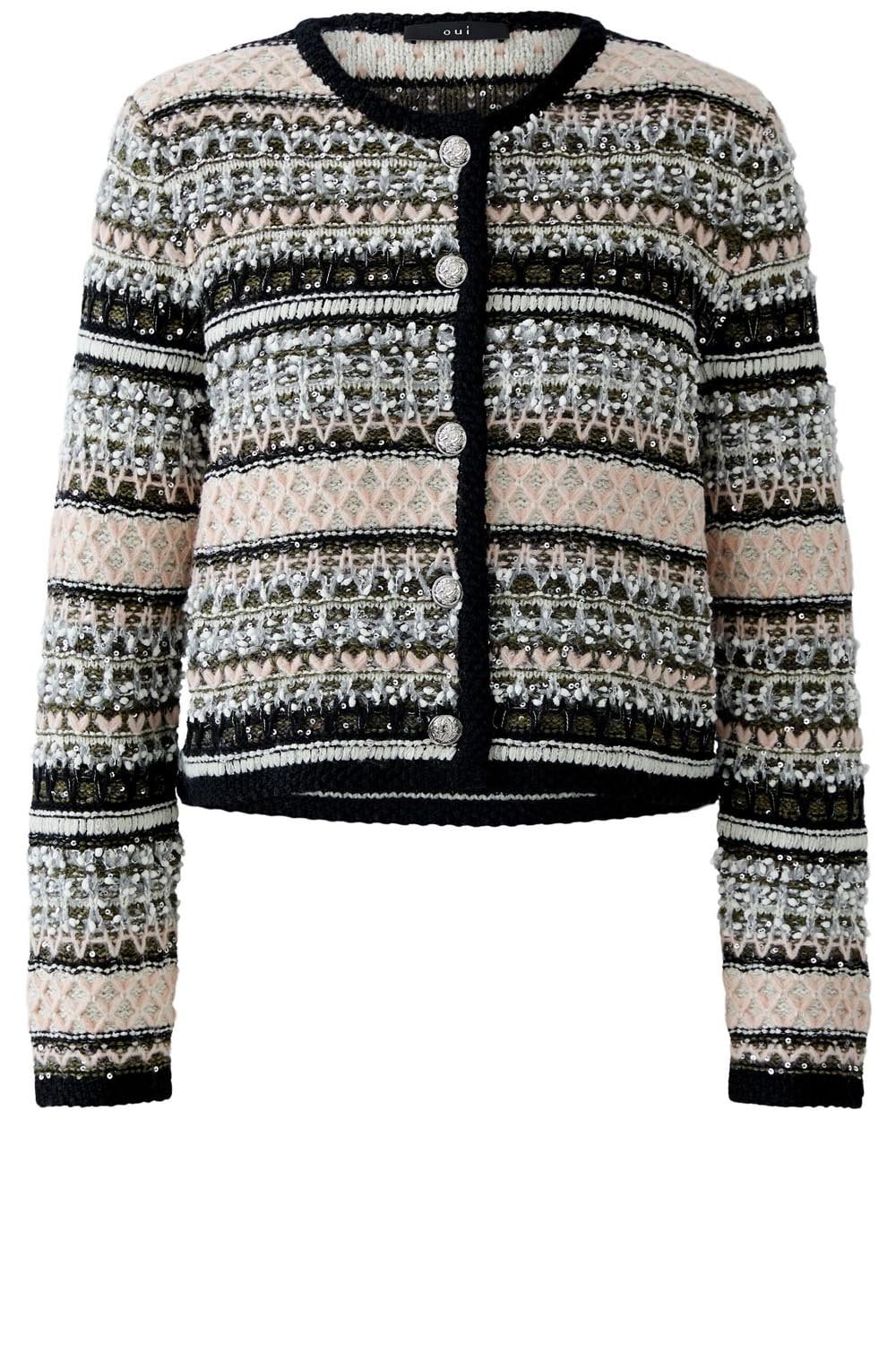 Khaki Rose Contrast Stripe Box Cardigan