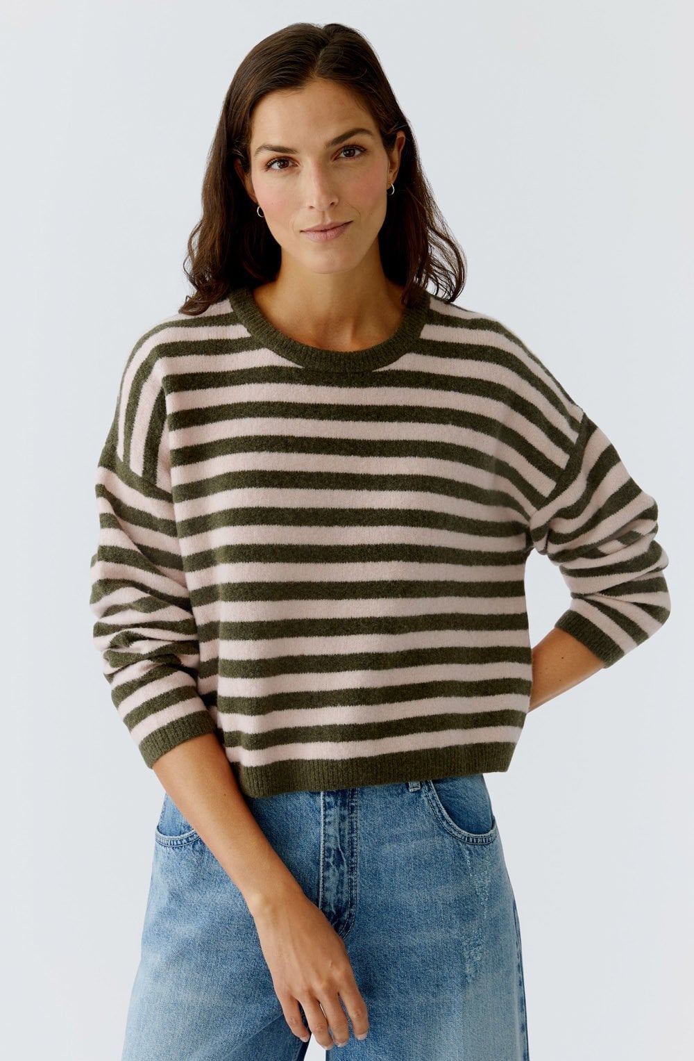 Khaki Rose Striped Knit Oversized Jumper
