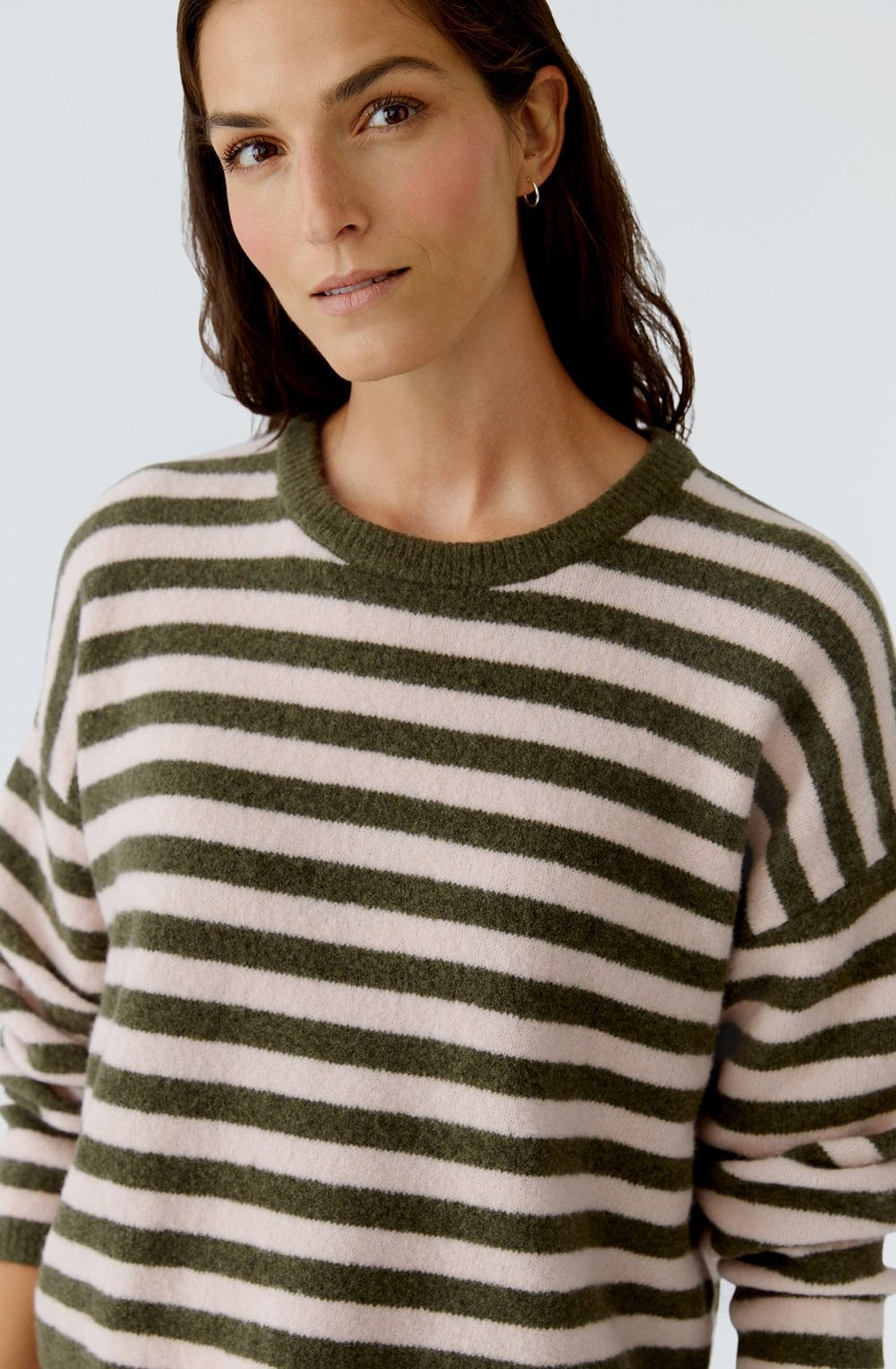 Khaki Rose Striped Knit Oversized Jumper