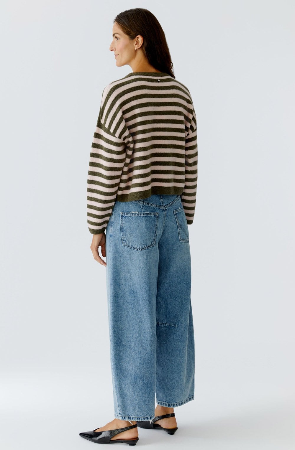 Khaki Rose Striped Knit Oversized Jumper