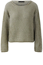 Khaki Shimmer and White Ribbed Knit Jumper