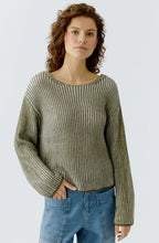 Khaki Shimmer and White Ribbed Knit Jumper