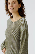 Khaki Shimmer and White Ribbed Knit Jumper