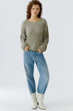 Khaki Shimmer and White Ribbed Knit Jumper