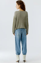 Khaki Shimmer and White Ribbed Knit Jumper