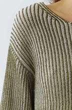 Khaki Shimmer and White Ribbed Knit Jumper