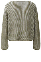 Khaki Shimmer and White Ribbed Knit Jumper