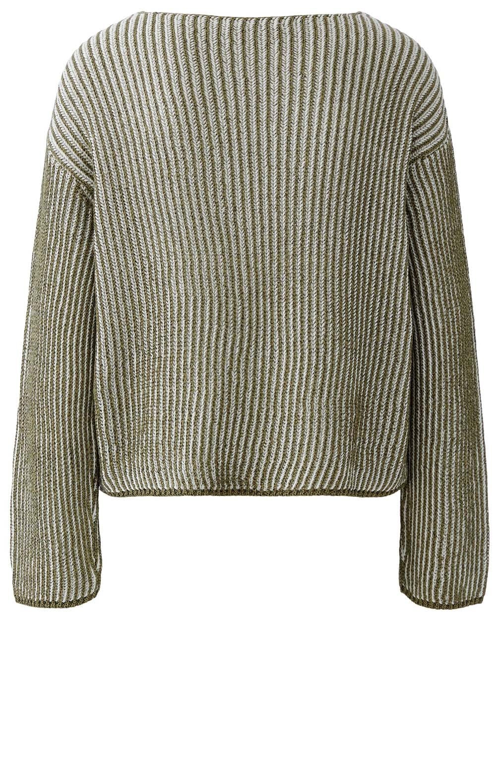 Khaki Shimmer and White Ribbed Knit Jumper