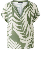 Khaki Stone Palm Leaf V Neck Blouse