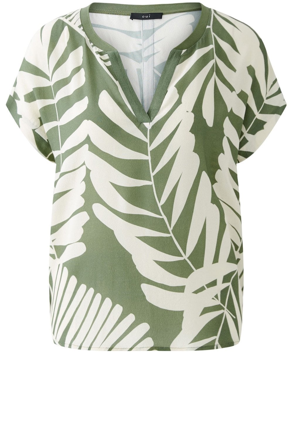 Khaki Stone Palm Leaf V Neck Blouse