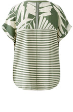 Khaki Stone Palm Leaf V Neck Blouse