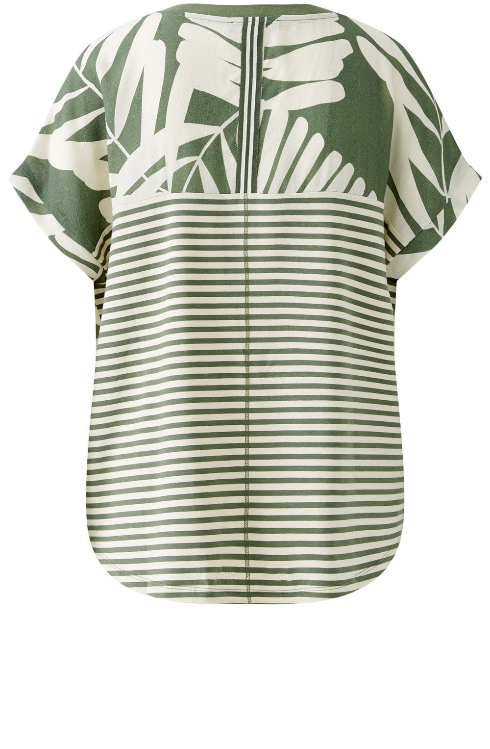 Khaki Stone Palm Leaf V Neck Blouse