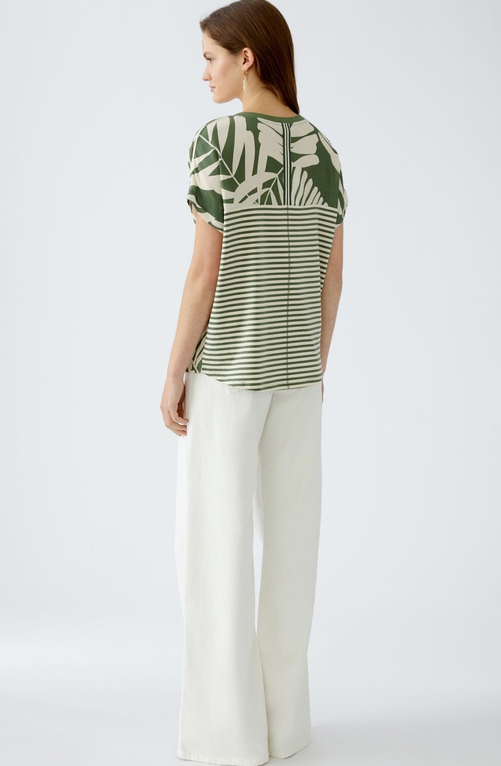 Khaki Stone Palm Leaf V Neck Blouse