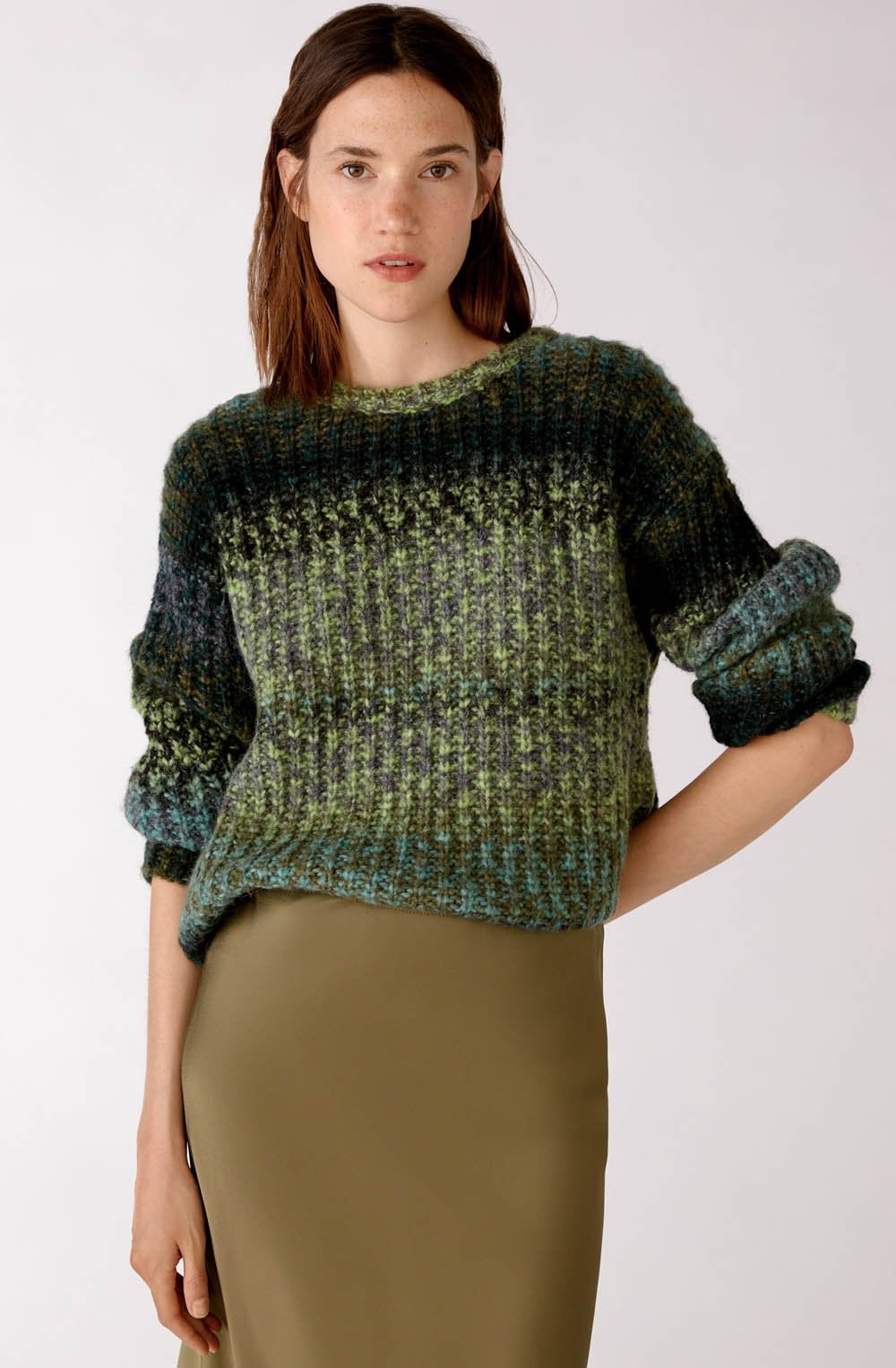 Khaki Striped Chunky Knit Relaxed Jumper