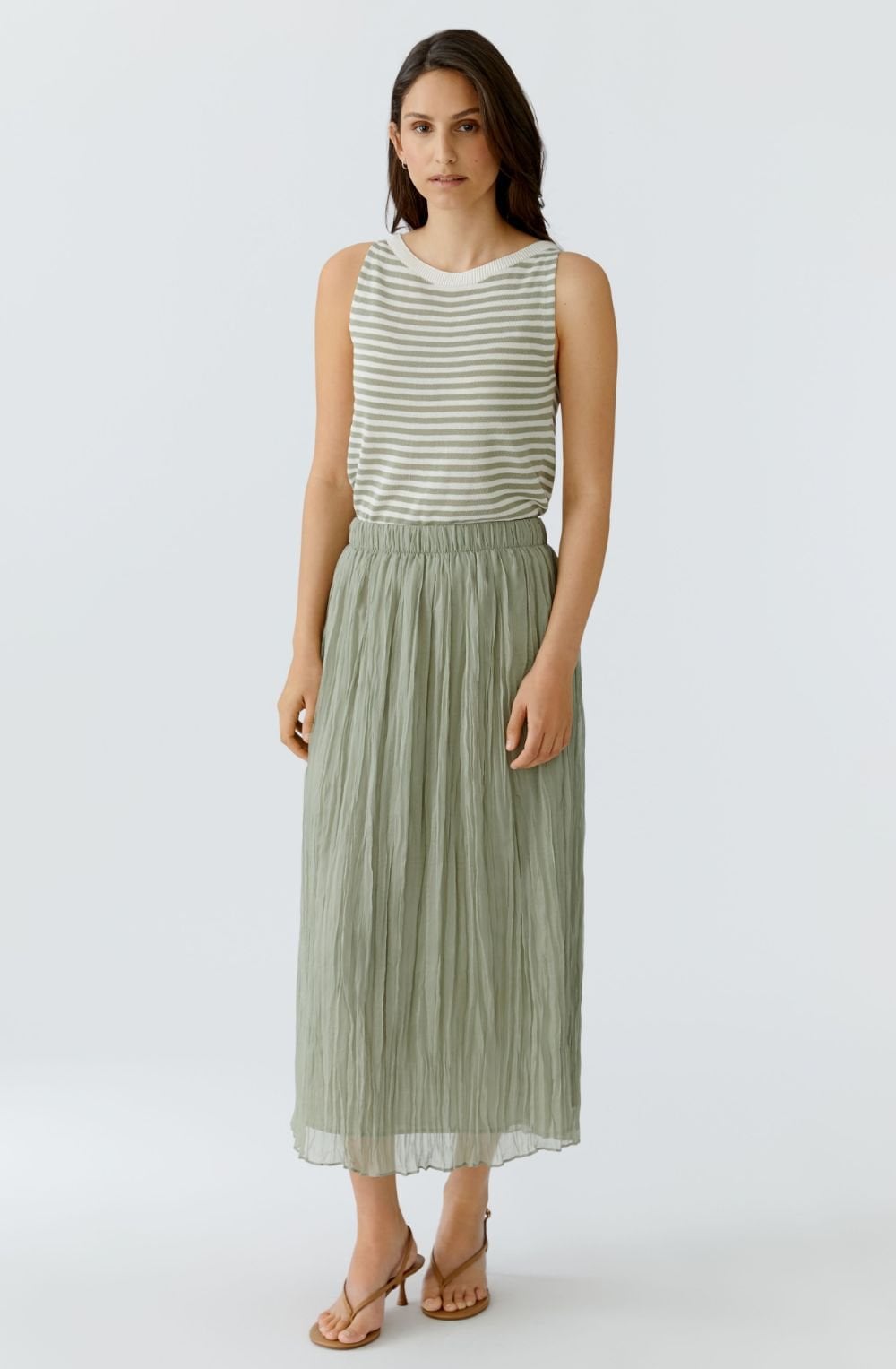Khaki Striped Sleeveless Top