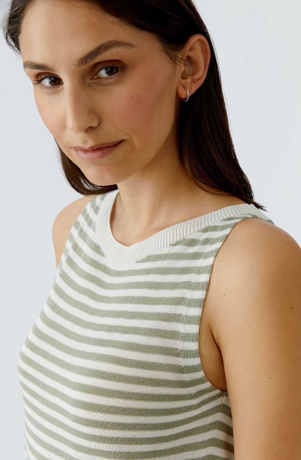Khaki Striped Sleeveless Top