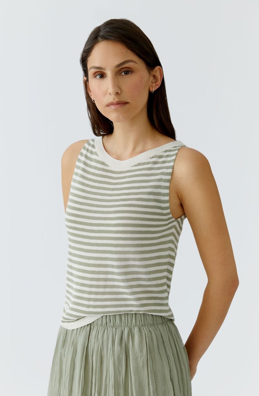 Khaki Striped Sleeveless Top