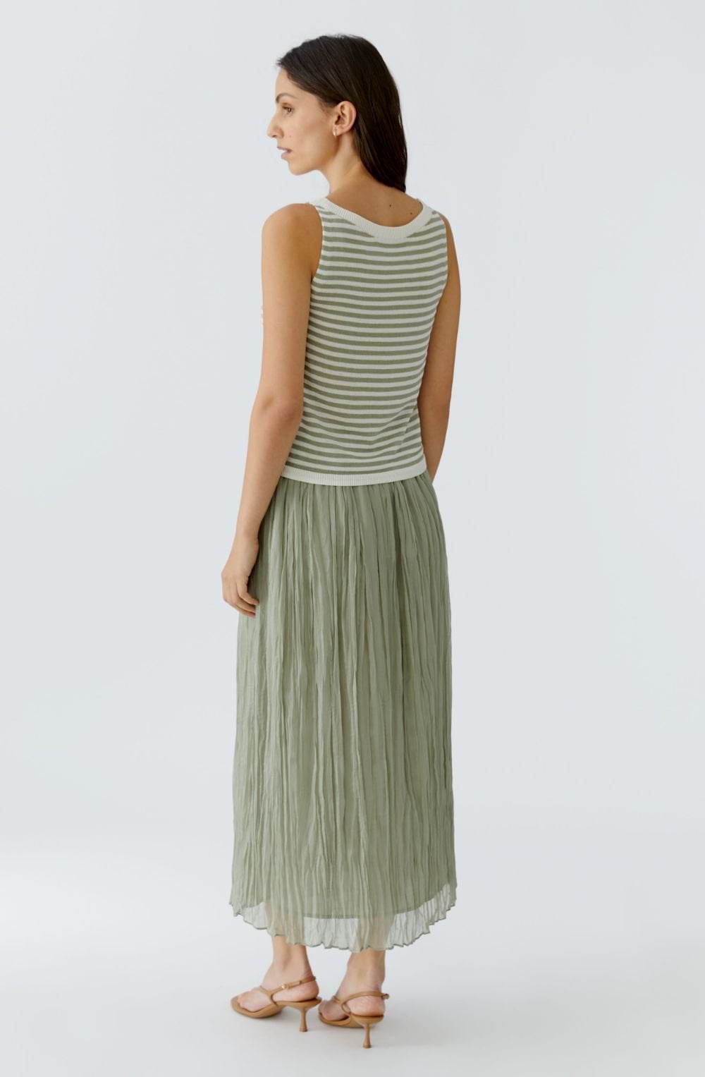 Khaki Striped Sleeveless Top