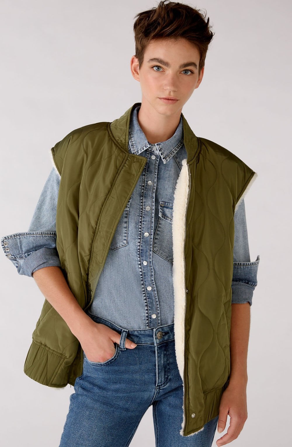 Khaki White Reversible Gilet