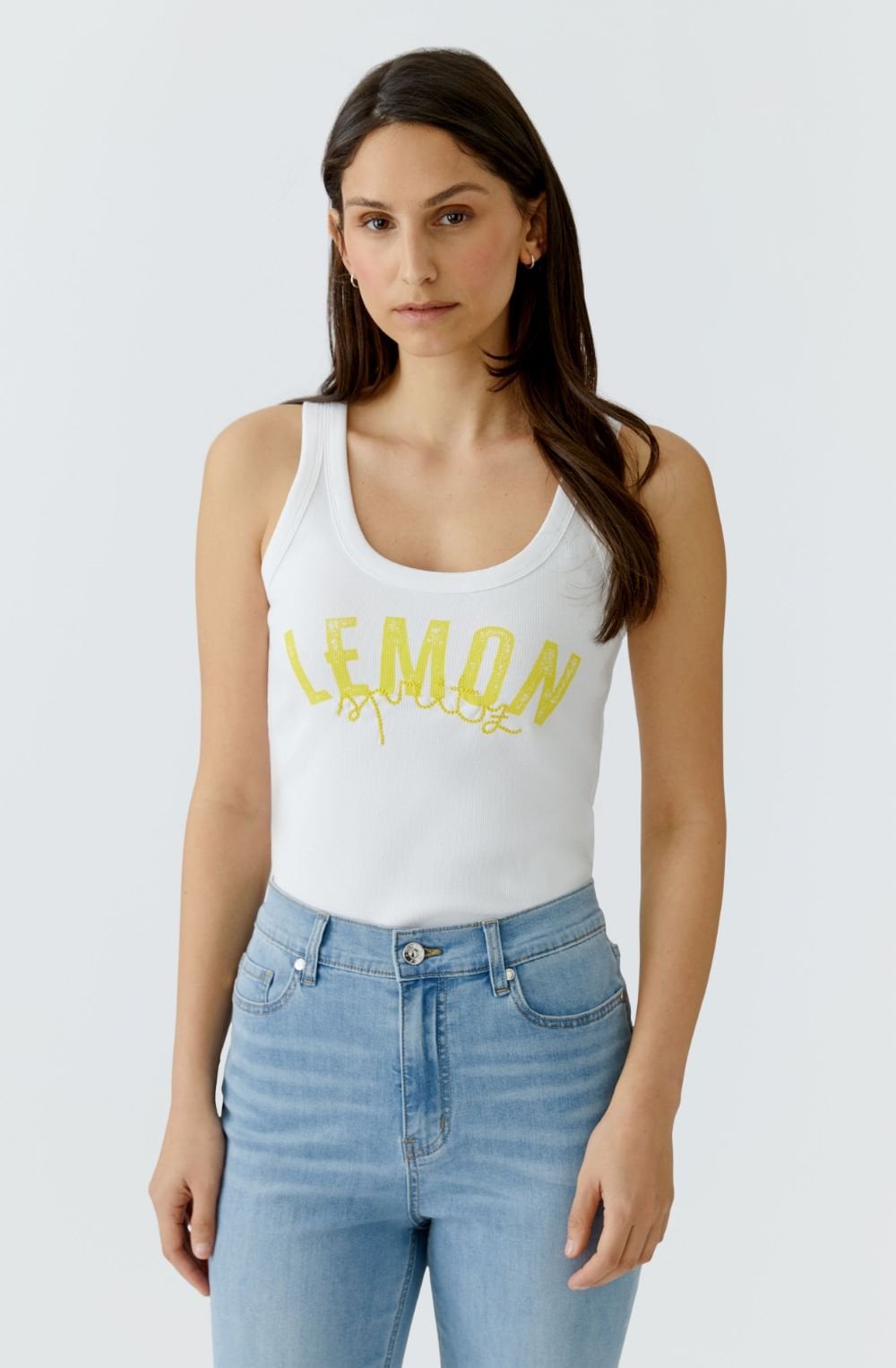 Lemon Motif Fine Ribbed Vest Top