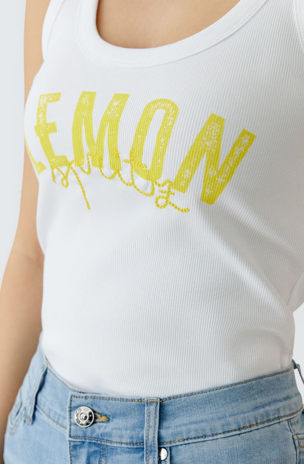 Lemon Motif Fine Ribbed Vest Top