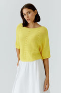 Lemon Zest Loose Ribbon Knit Pullover