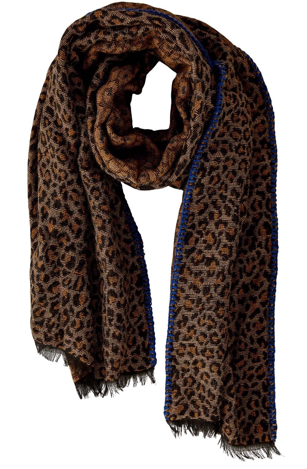 Leo Print Scarf with Bold Stitch Detail