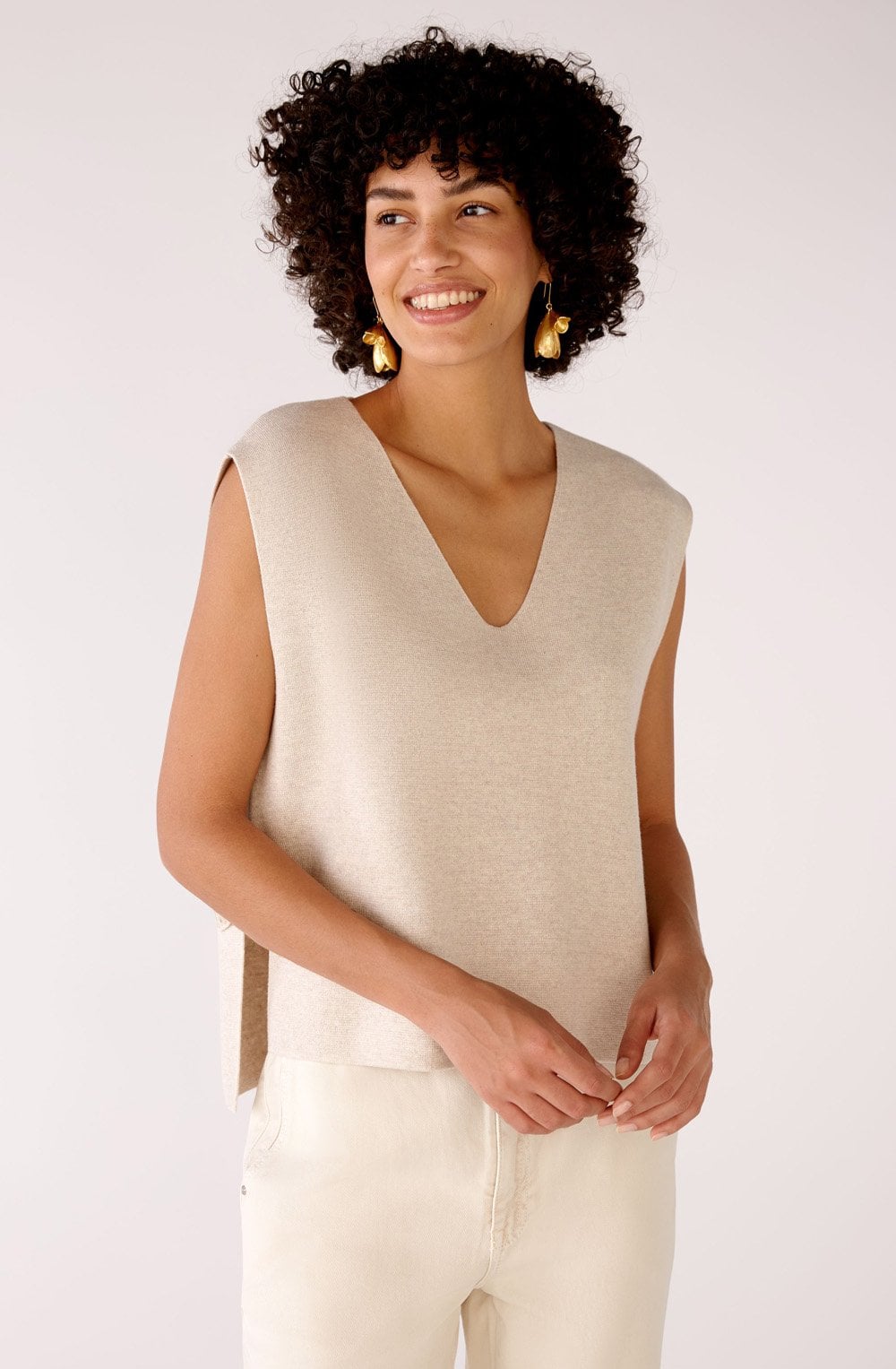 Light Beige Button Detail Slip Over