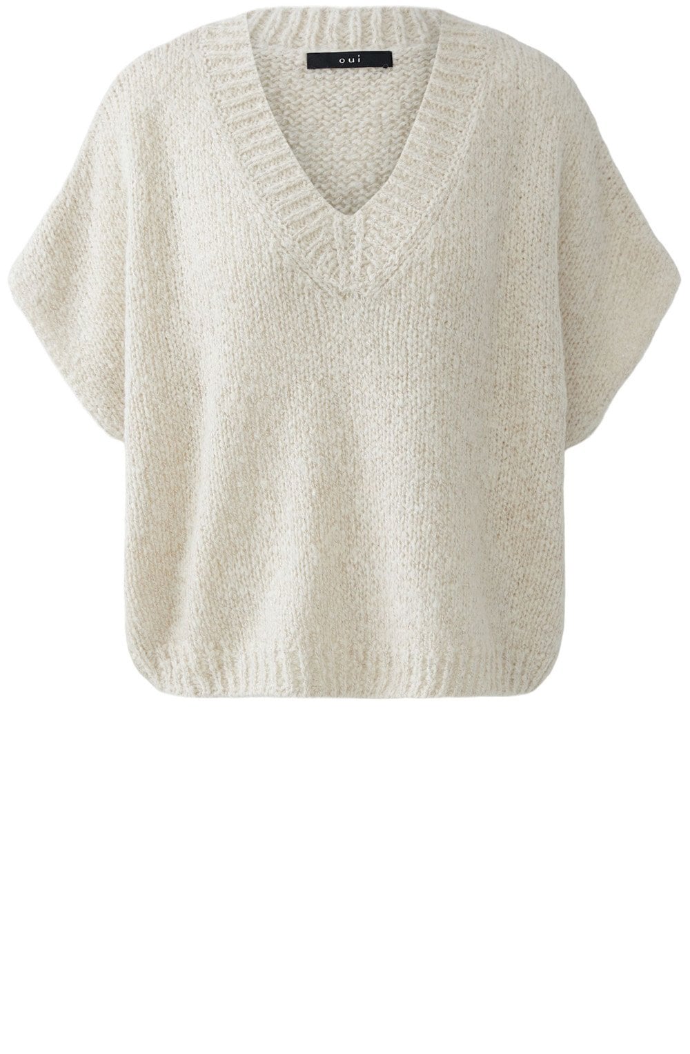 Light Beige Chunky Knit Poncho Style Slipover
