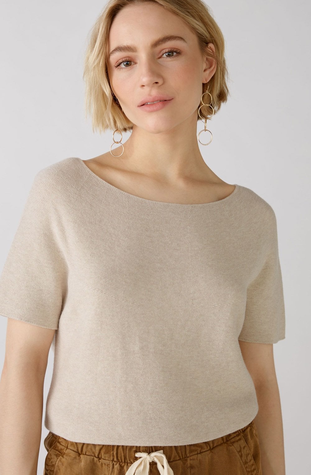 Light Beige Fine Knit Cropped Box Sweater