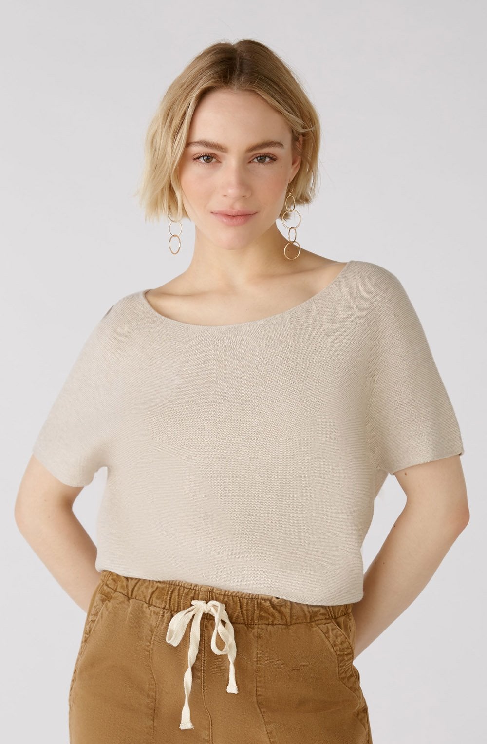 Light Beige Fine Knit Cropped Box Sweater