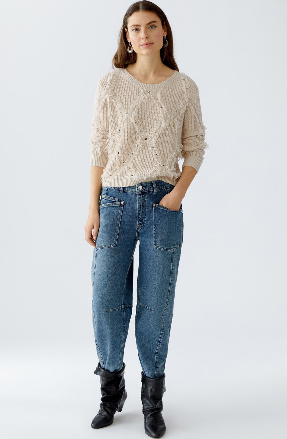Light Beige Fringed Diamond Jumper
