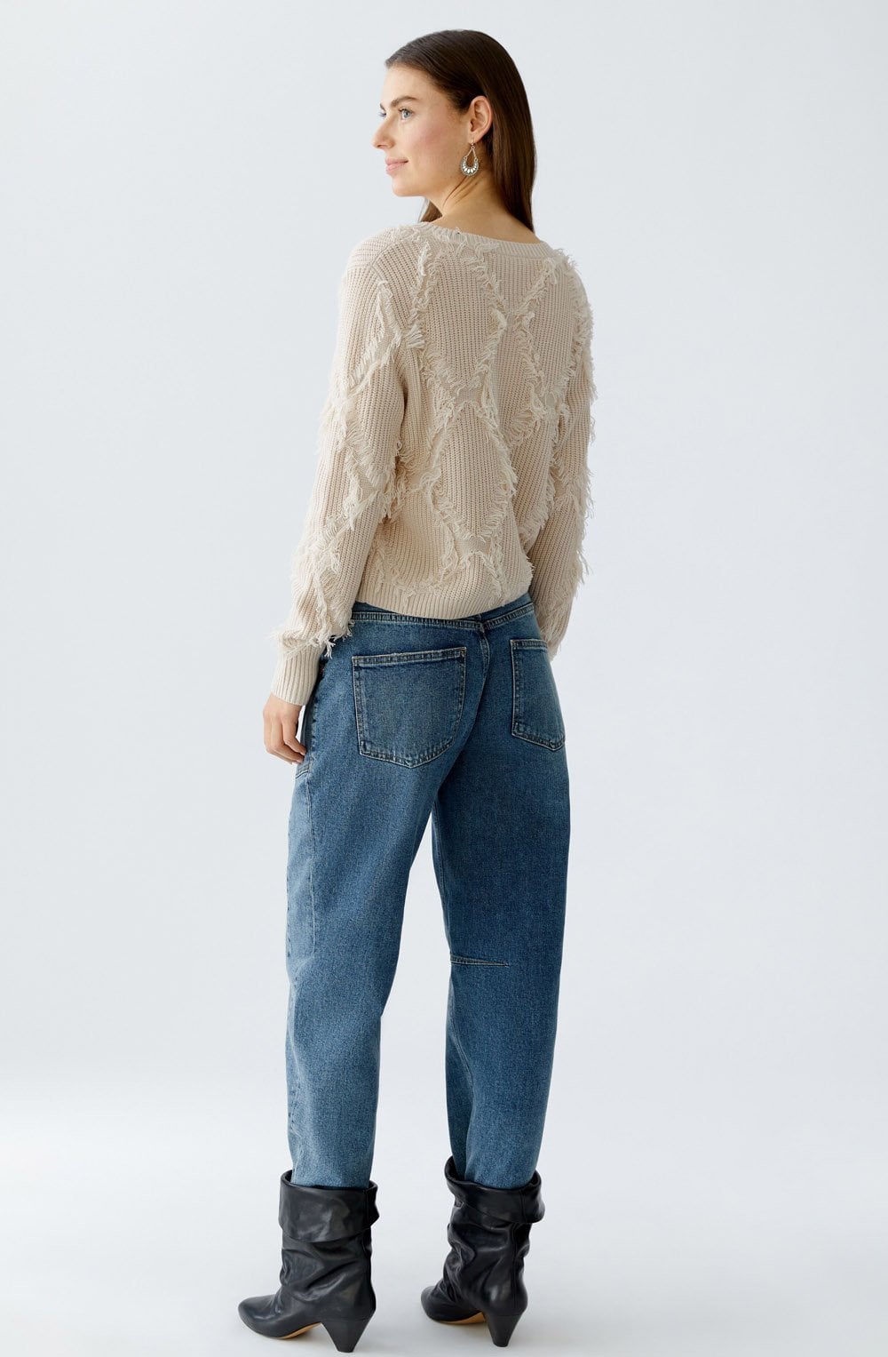 Light Beige Fringed Diamond Jumper