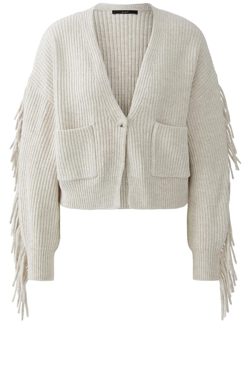 Light Beige Melange Fringed Cardigan
