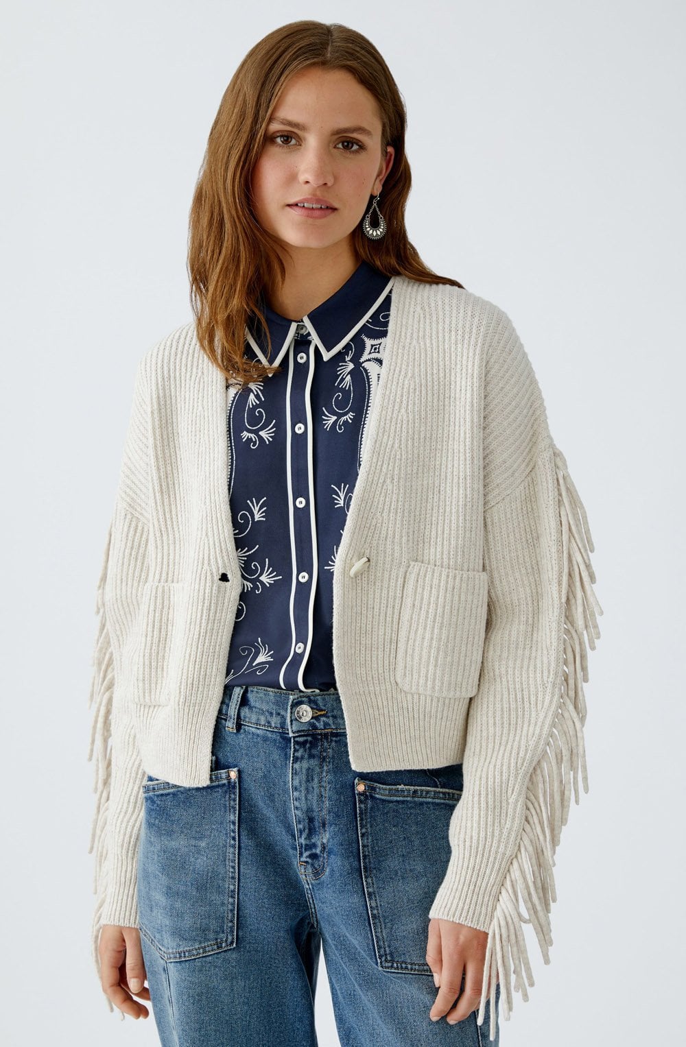 Light Beige Melange Fringed Cardigan