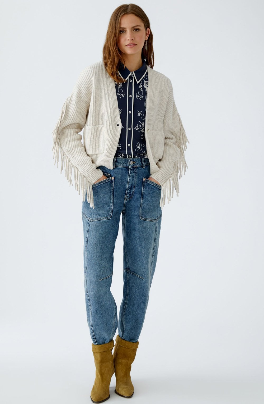 Light Beige Melange Fringed Cardigan