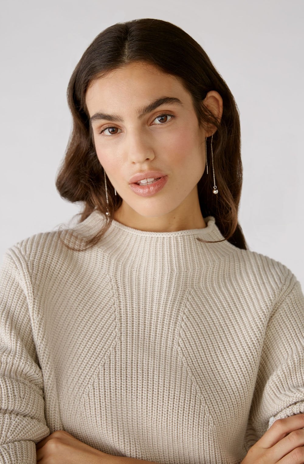 Light Beige Melange Geometric Knit Jumper