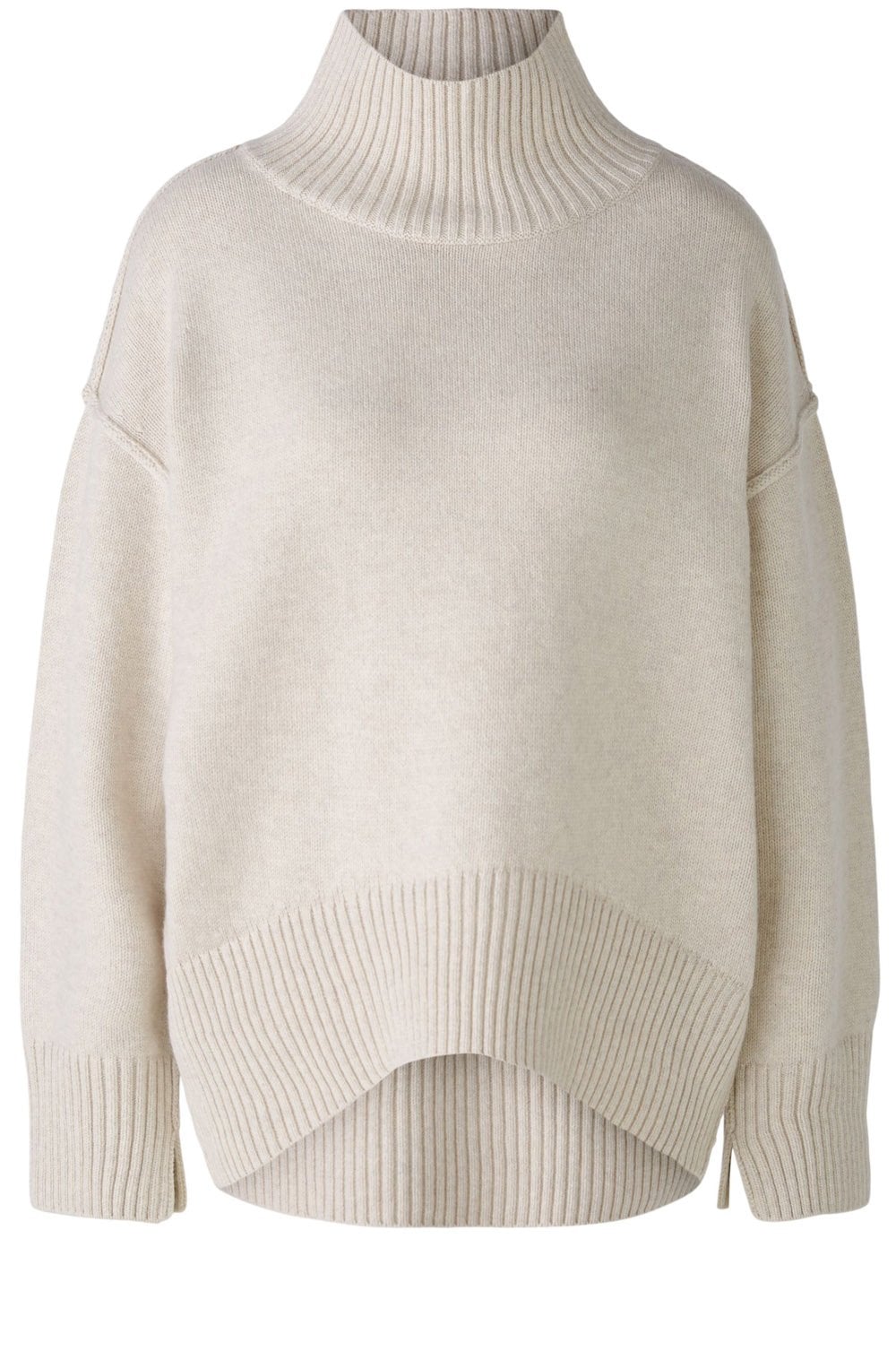 Light Beige Melange High Neck Oversized Jumper