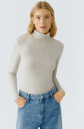 Light Beige Melange Jersey Turtle Neck Top