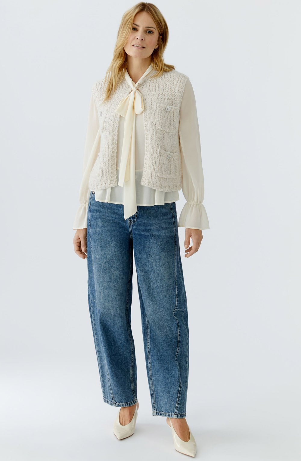 Light Beige Melange Loose Knit Wasitcoat