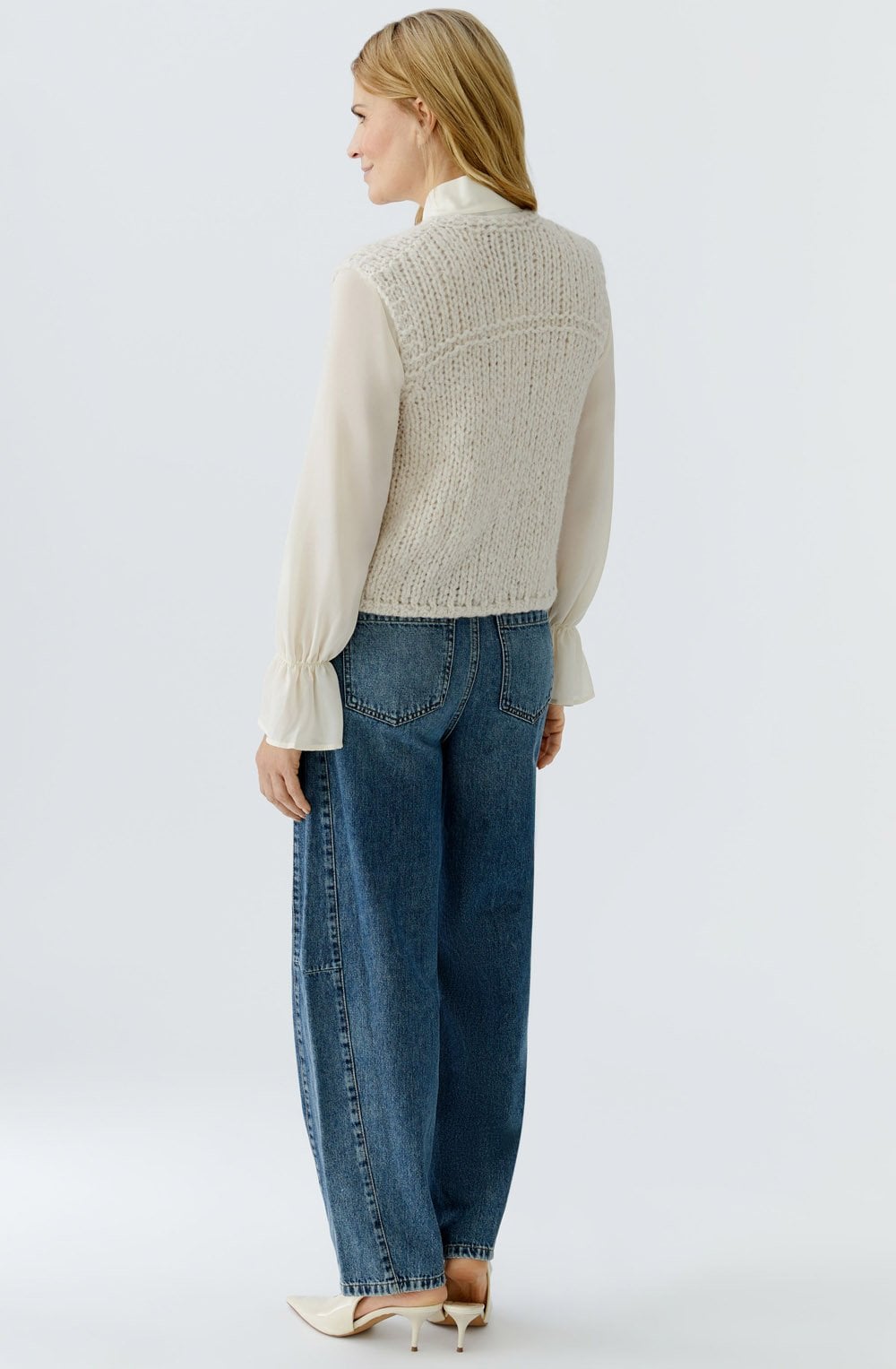 Light Beige Melange Loose Knit Wasitcoat