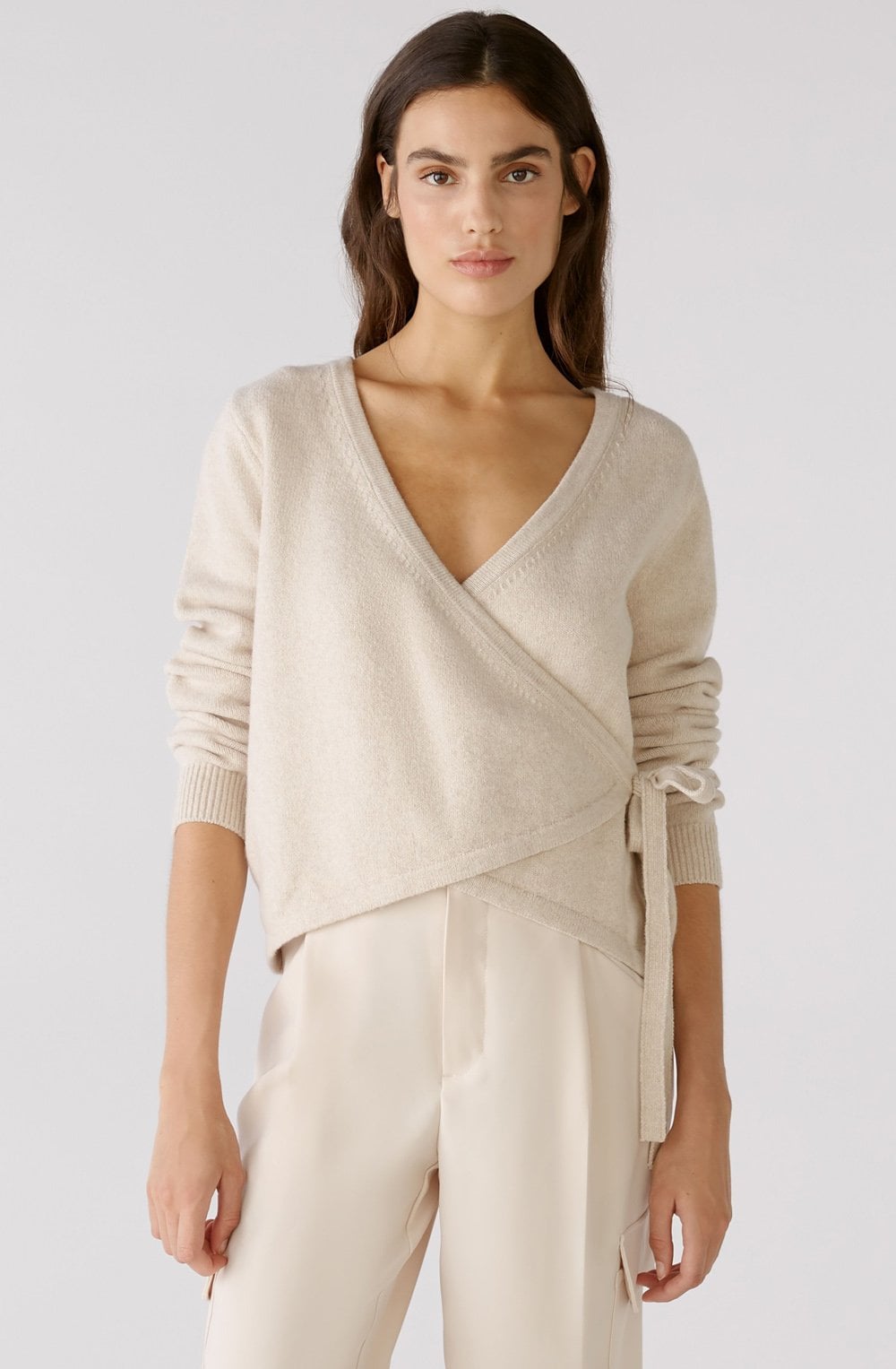 Light Beige Melange Wrap Effect Jumper