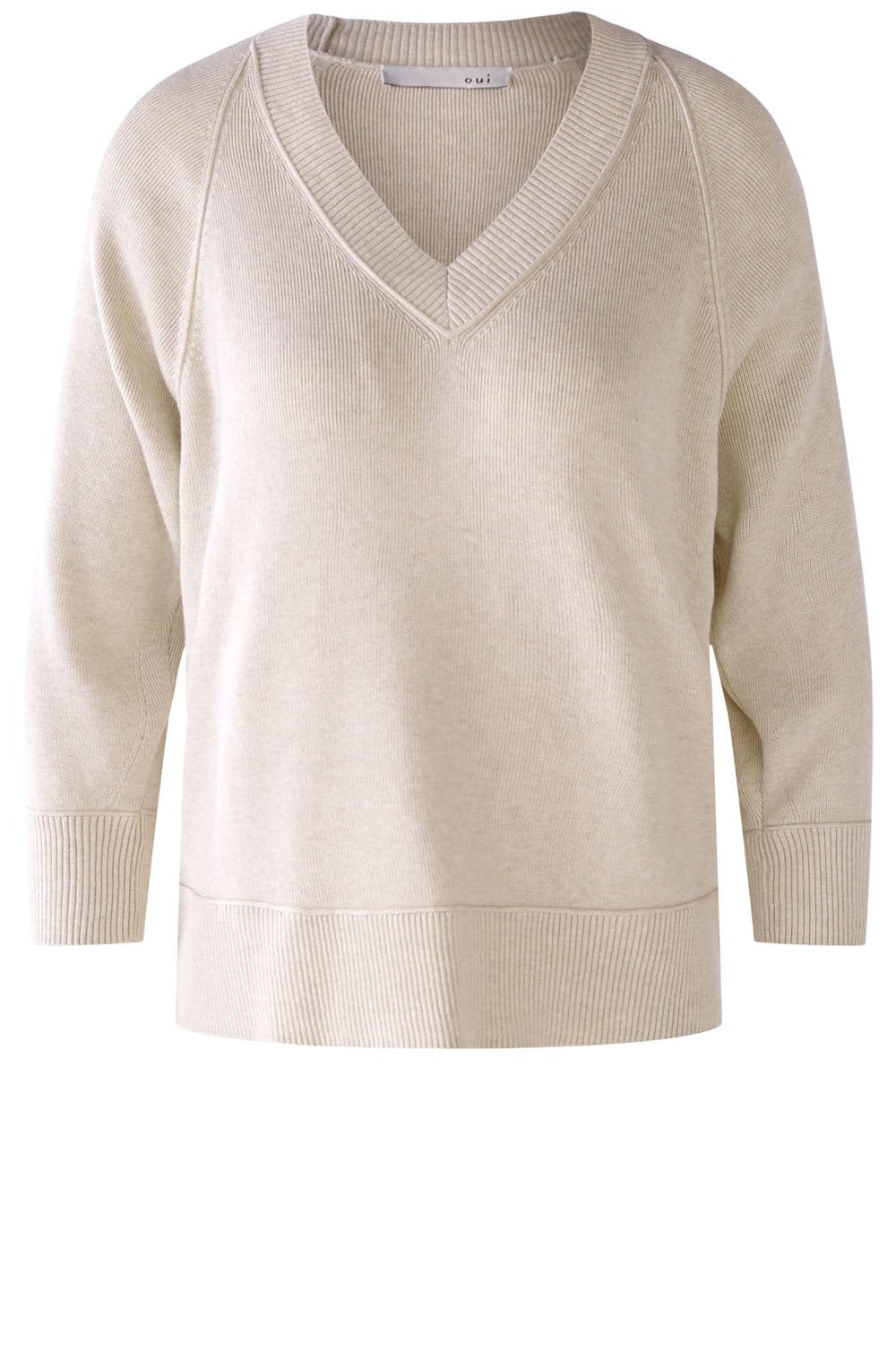 Light Beige Relaxed V Neck Jumper