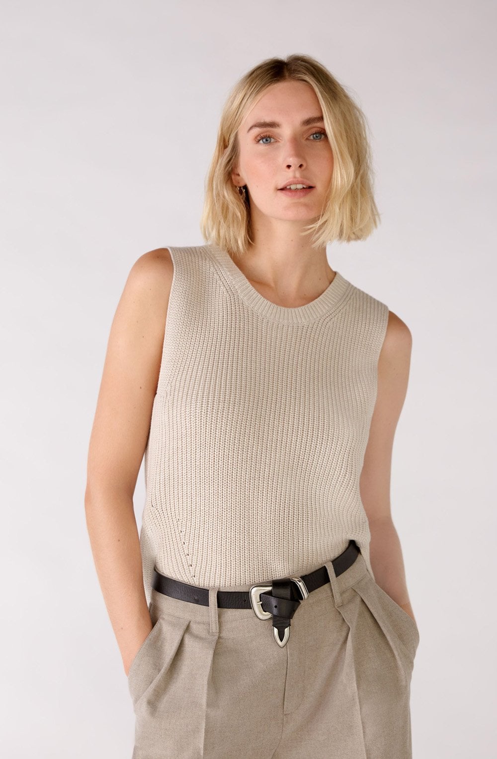 Light Beige Ribbed Slip Over