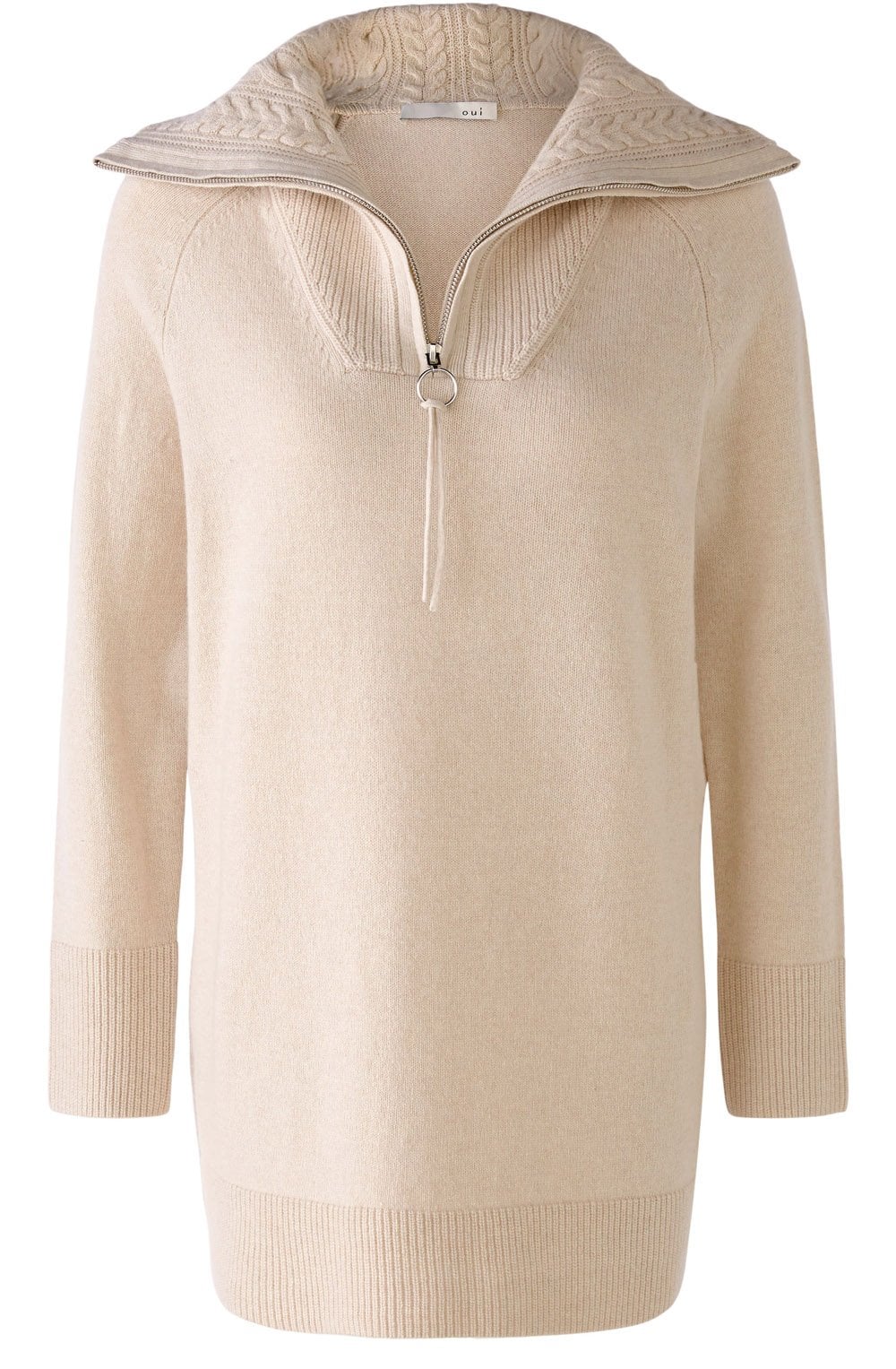 Light Beige Zip Neck Jumper